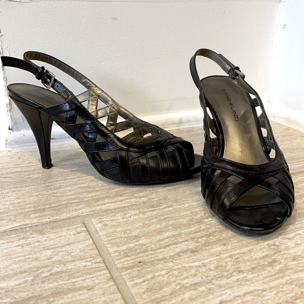 Size 5.5 black peep toe sling back heels